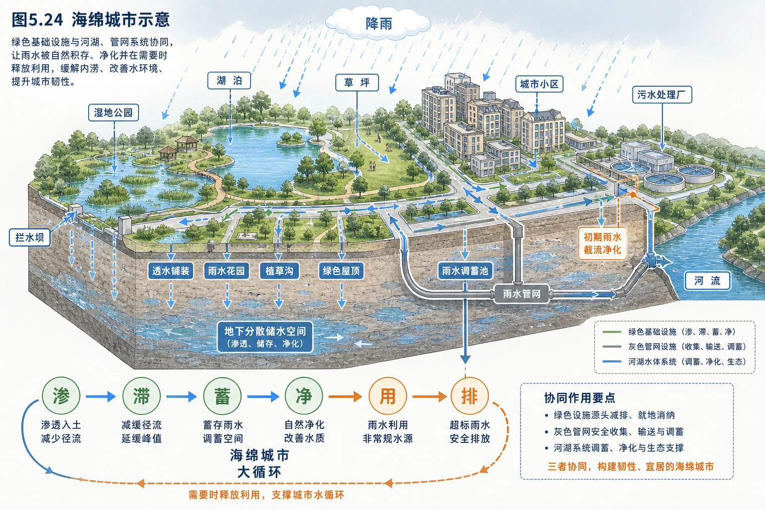 海绵城市绿色灰色设施协同示意