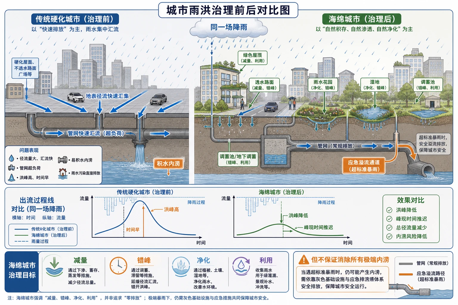 城市雨洪治理前后对比与洪峰变化