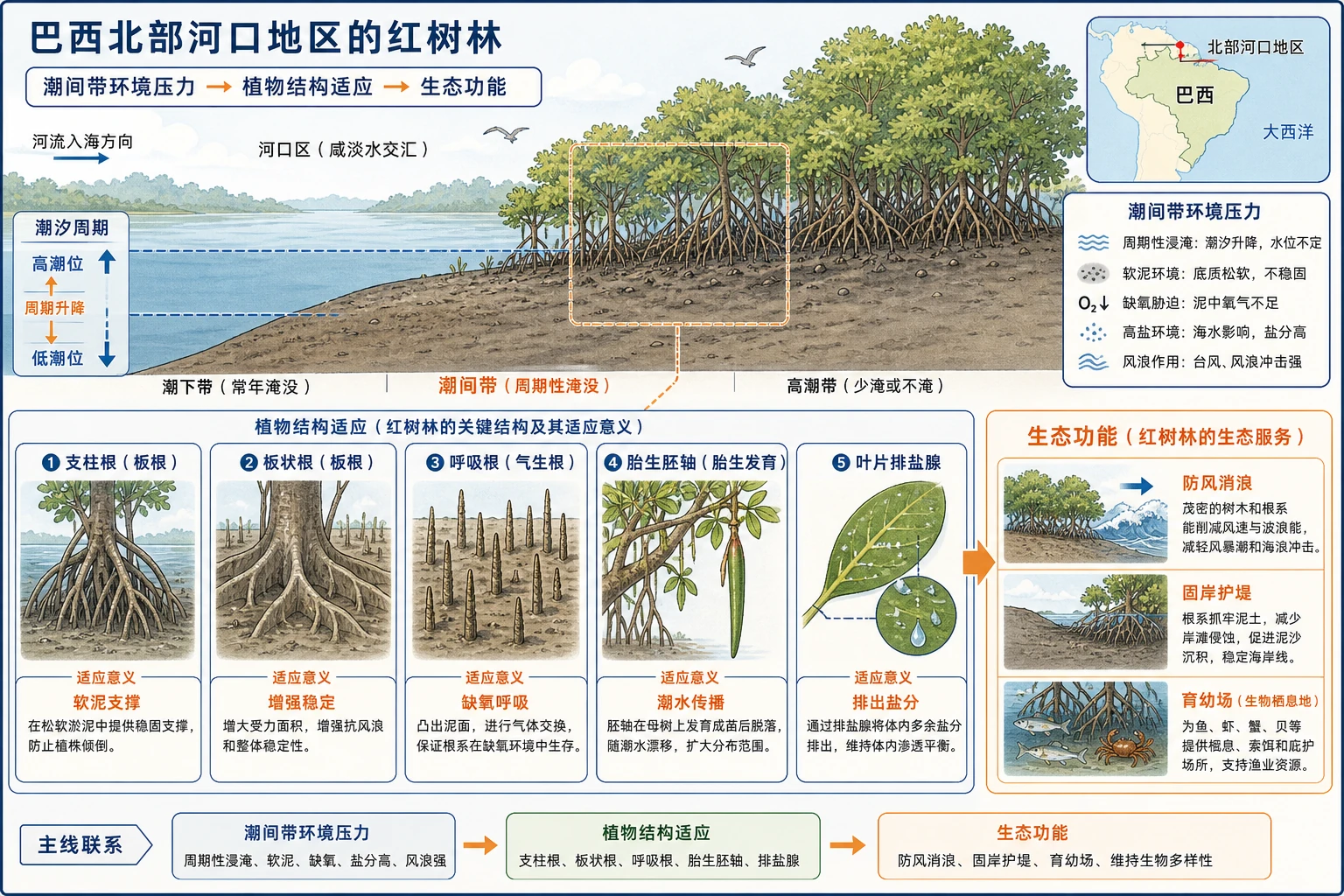 红树林潮间带适应结构与生态功能