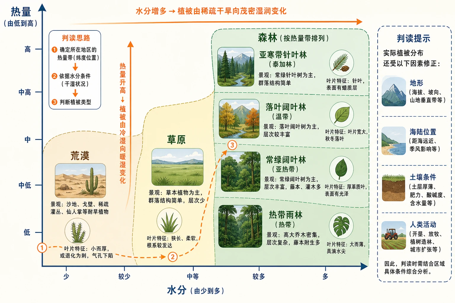 植被类型热量水分二维判读图