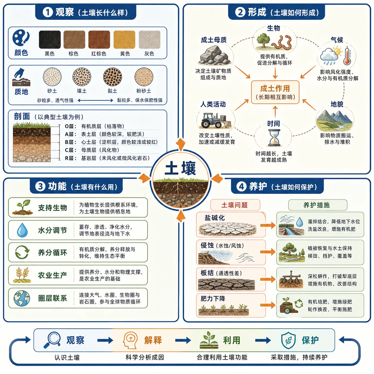 土壤观察形成功能养护四象限速查图