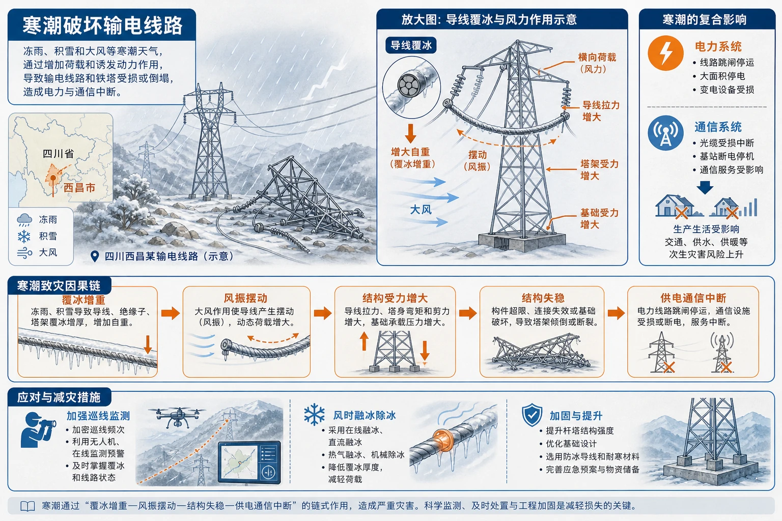 寒潮破坏输电线路的机制