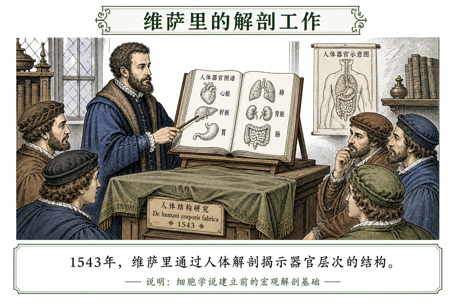 图07:教材科学史源图重绘①——“维萨里的解剖工作”