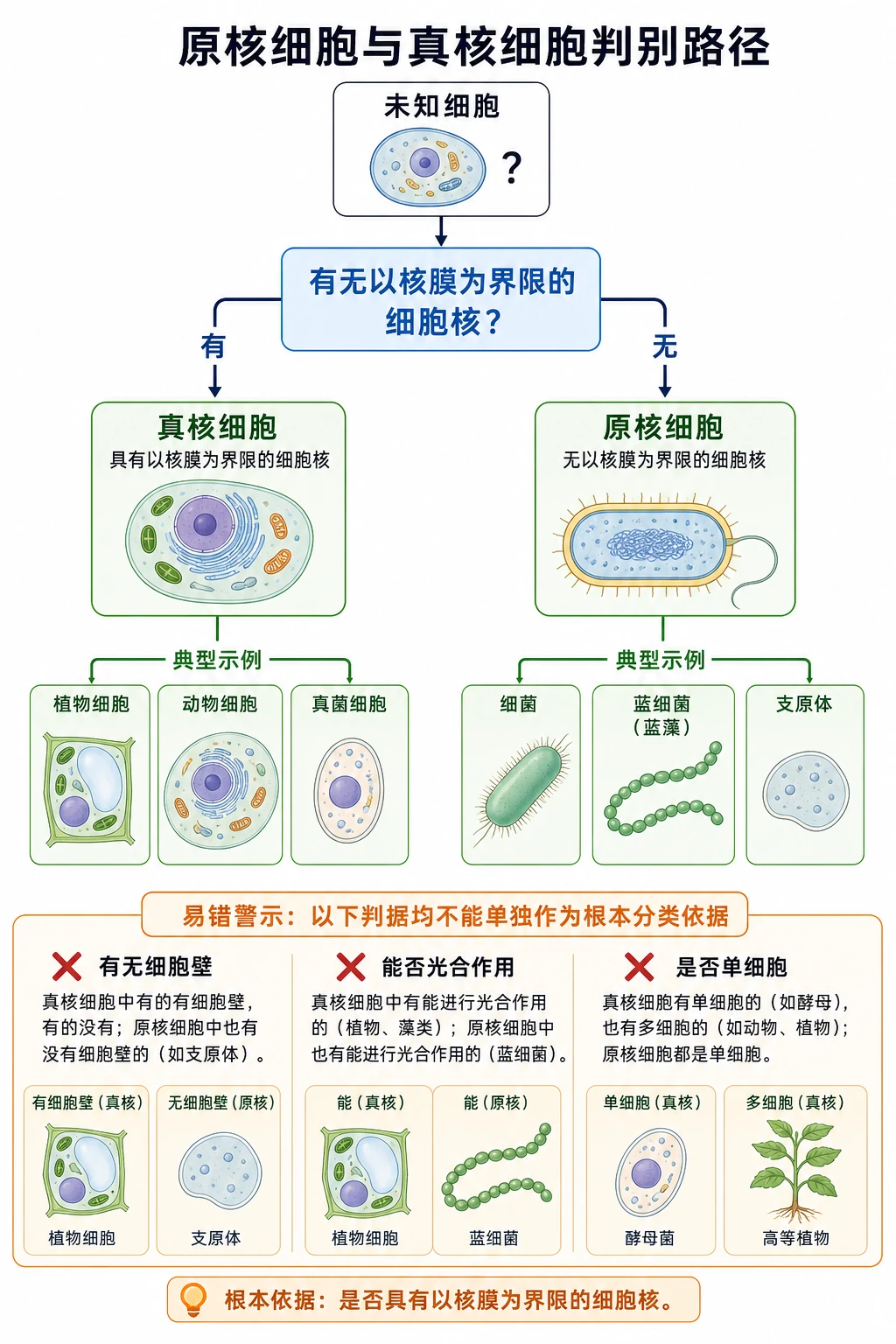 图07：补充知识图（非教材原图）——“原核细胞与真核细胞判别路径