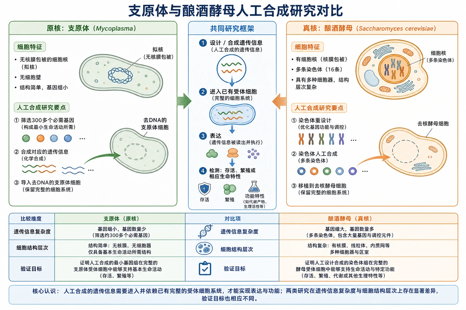 图05:补充知识图(非教材原图)——“支原体与酿酒酵母人工合成研