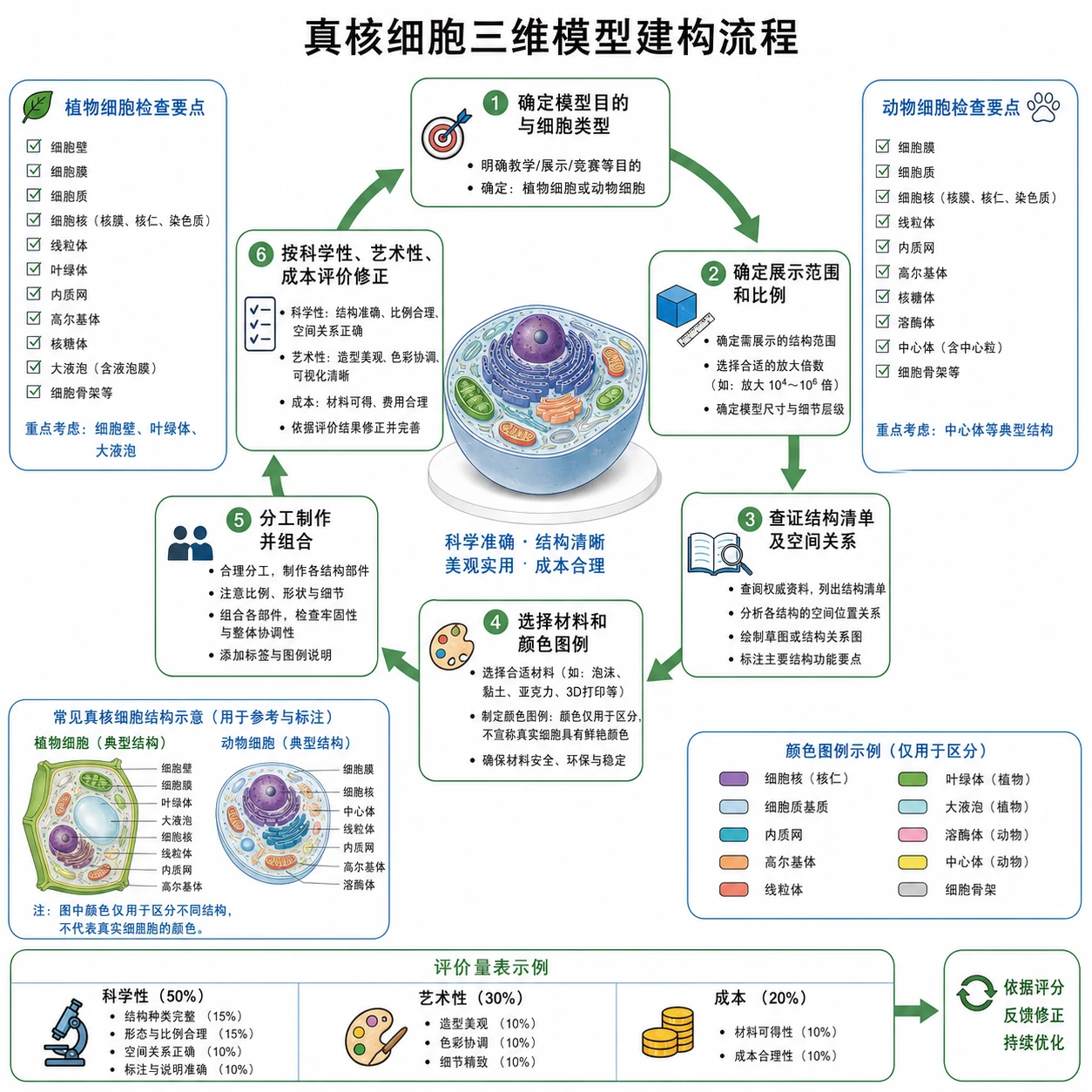 图07:补充知识图(非教材原图)——“真核细胞三维模型建构流程”