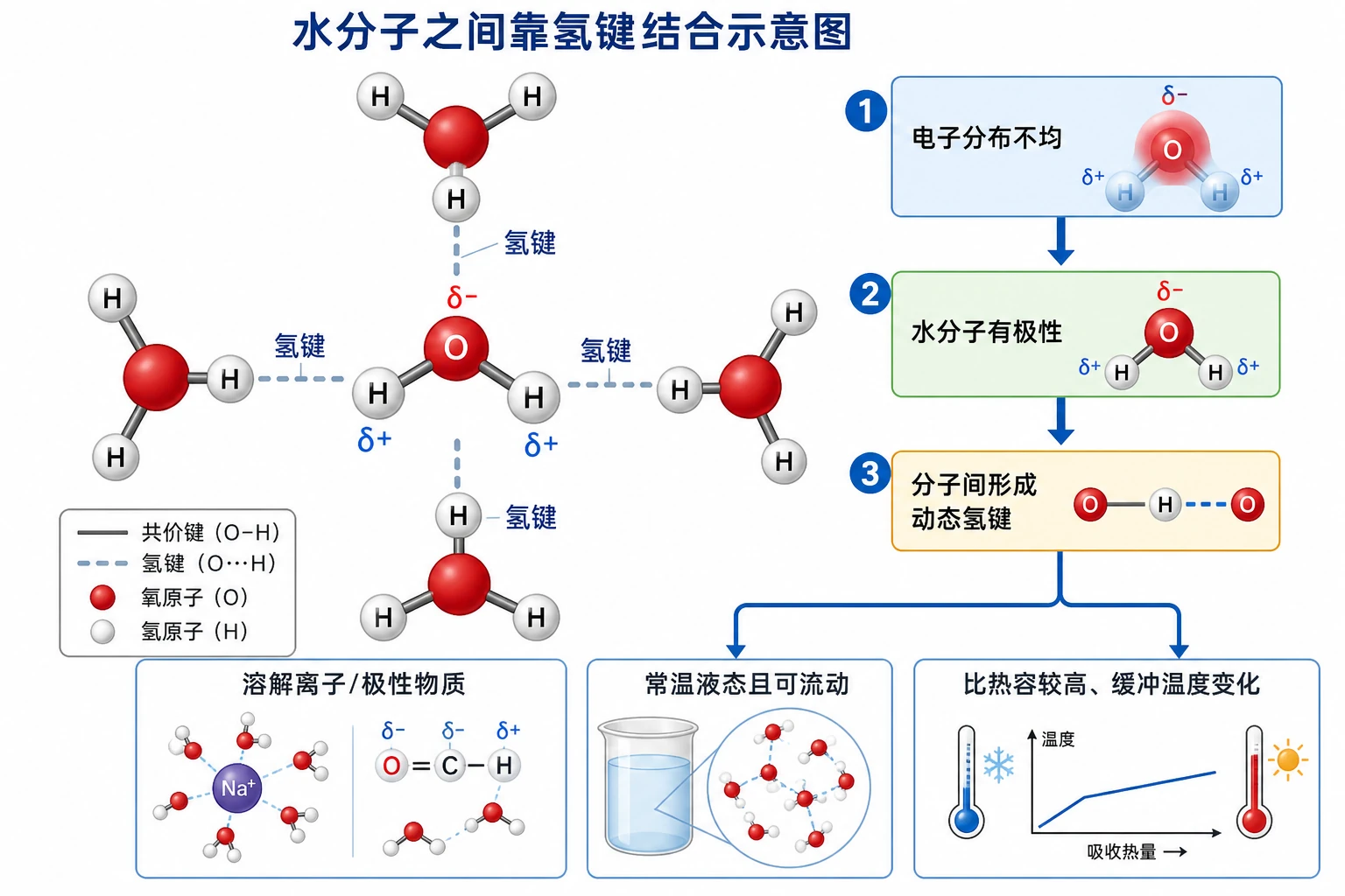 图03：教材“水分子之间靠氢键结合示意图”源图重绘