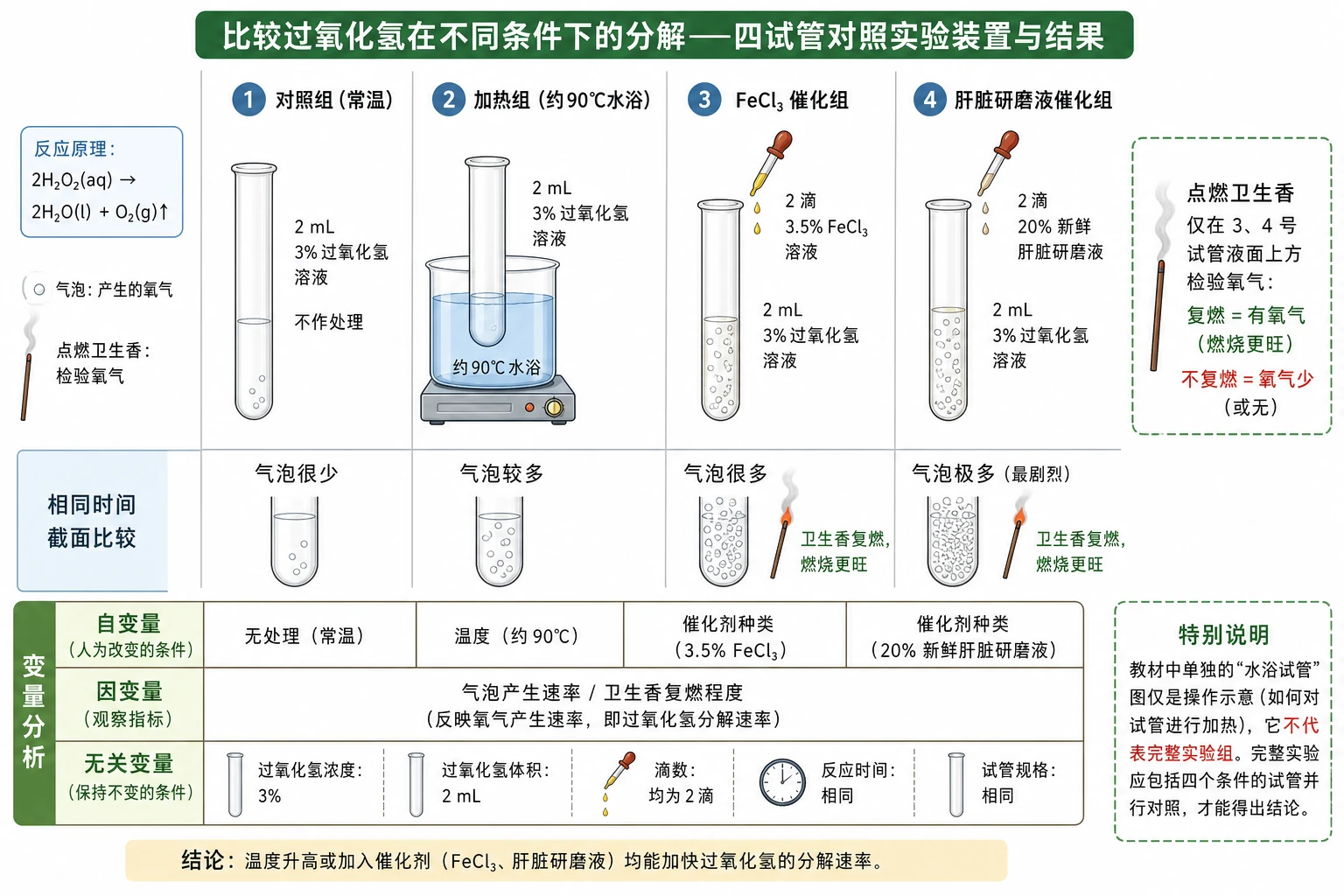 图07:教材“比较过氧化氢在不同条件下的分解”源图重绘——“四试