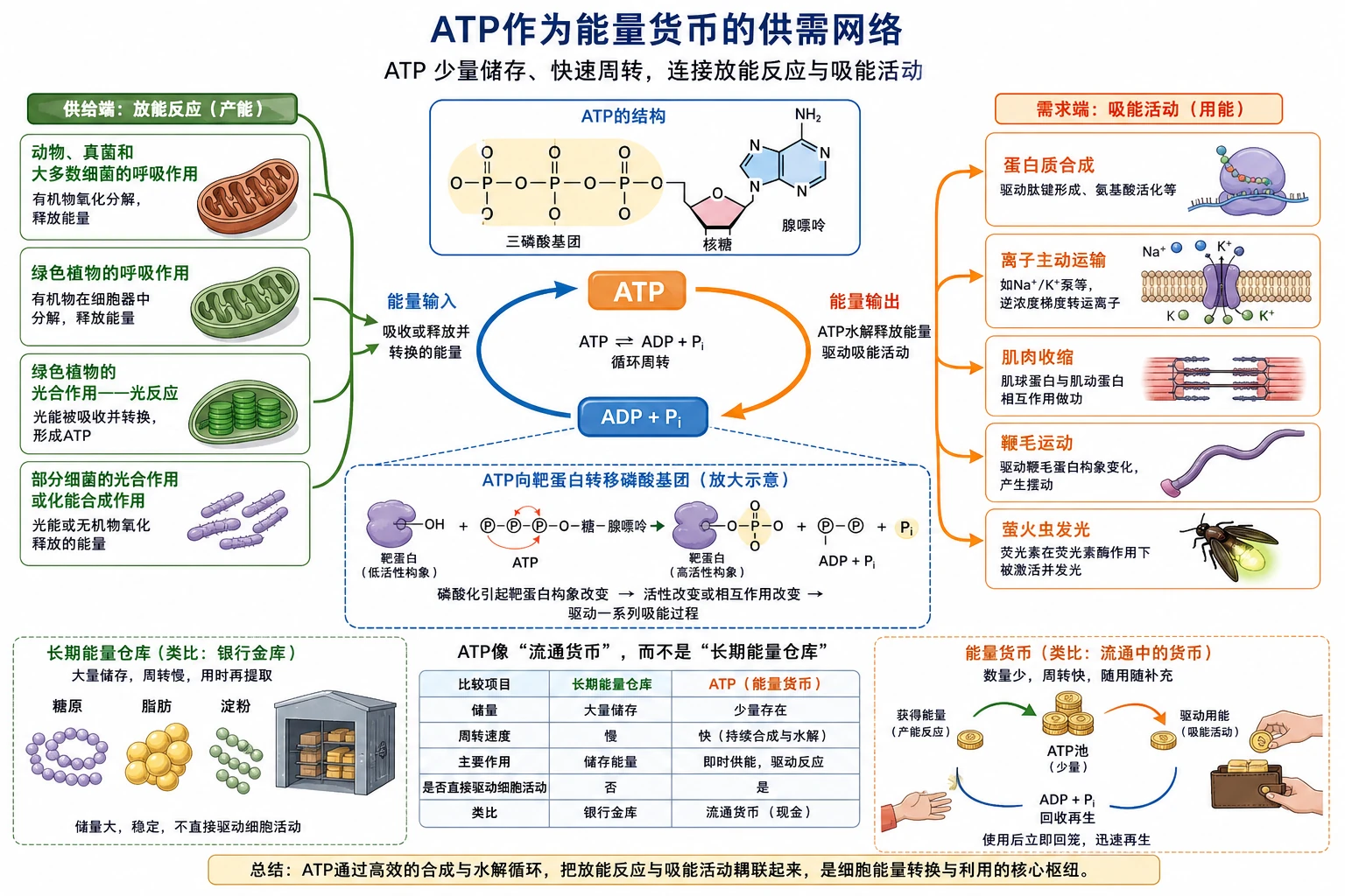 图01：补充知识图（非教材原图）——“ATP作为能量货币的供需网
