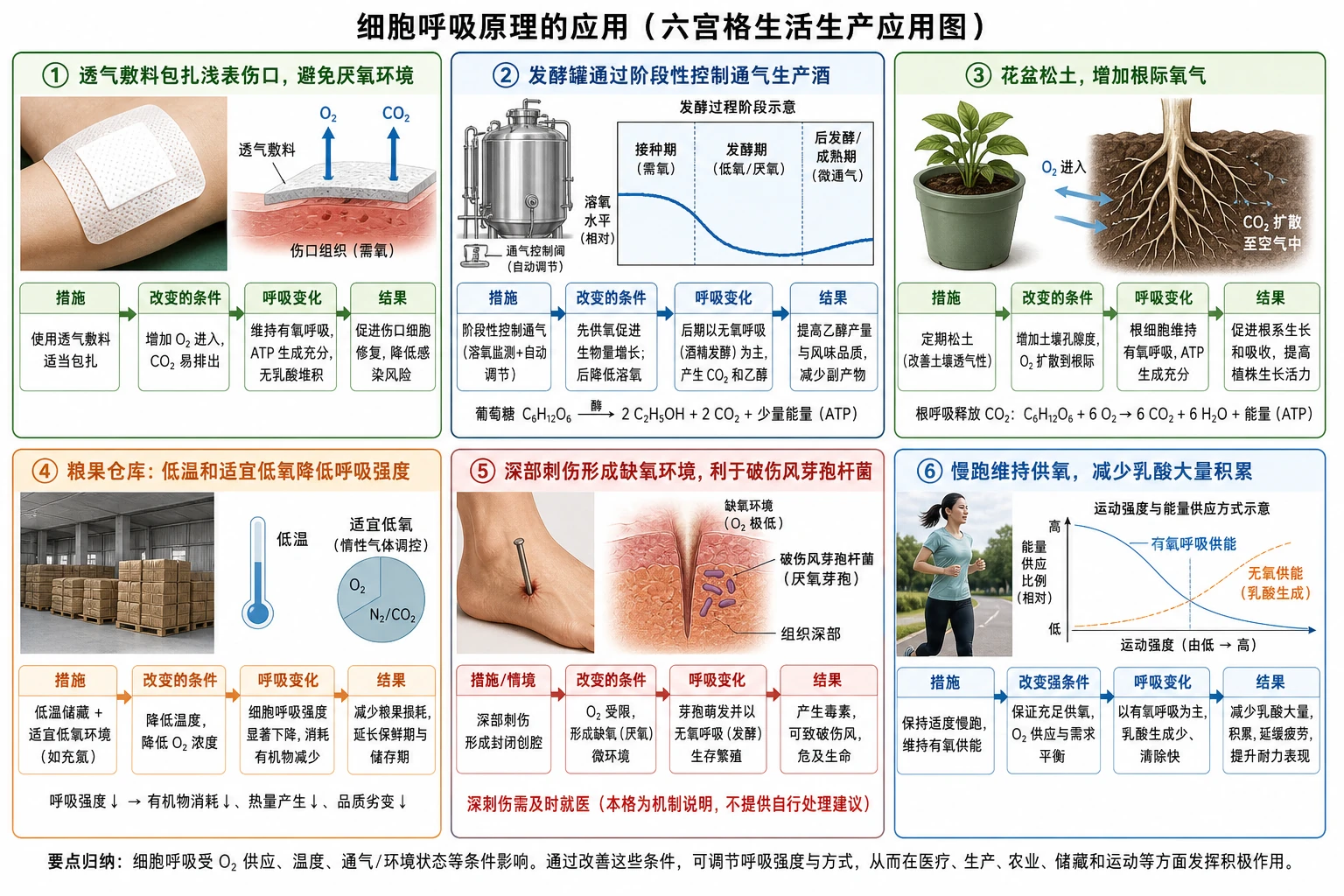 图09:教材“细胞呼吸原理的应用”源图组重绘——“六宫格生活生产