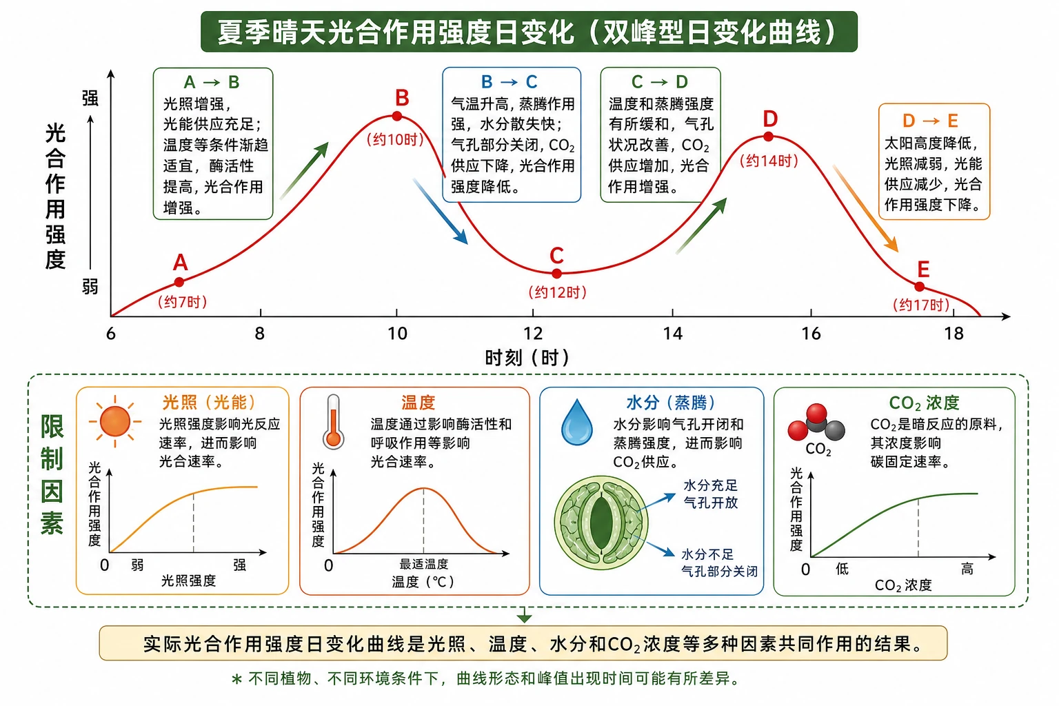 图08:教材拓展应用“夏季晴天光合作用强度日变化”源图重绘——“