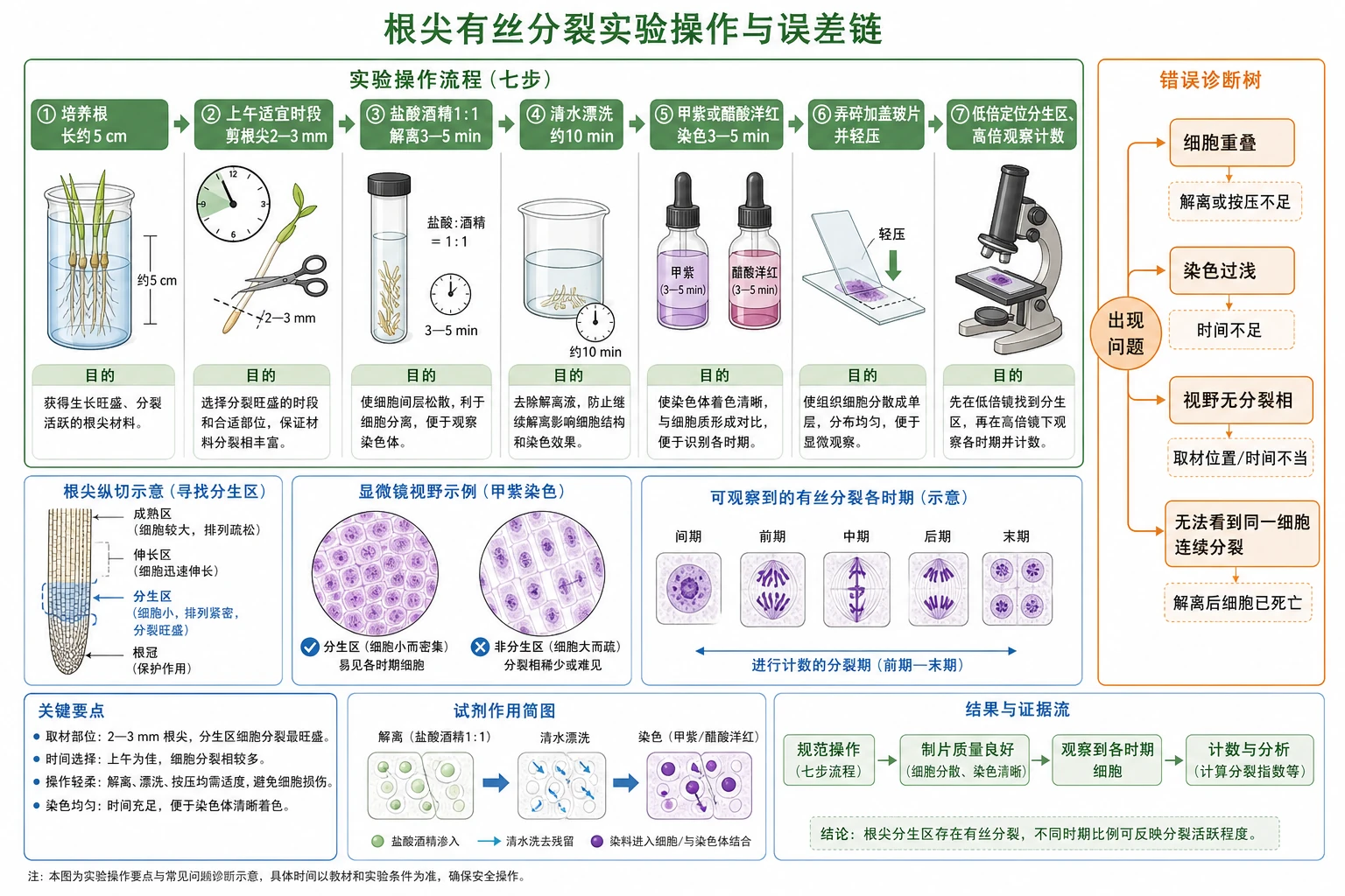 图11：补充知识图（非教材原图）——“根尖有丝分裂实验操作与误差