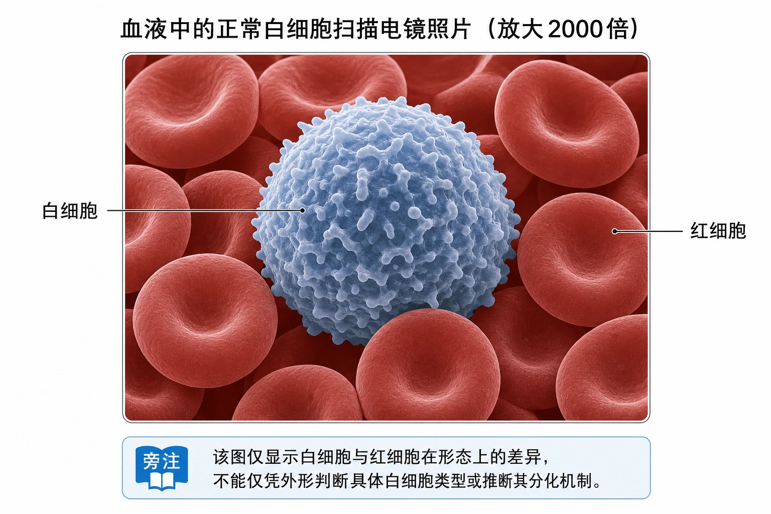 图02：教材“正常白细胞”源图重绘——“血液中的正常白细胞扫描电