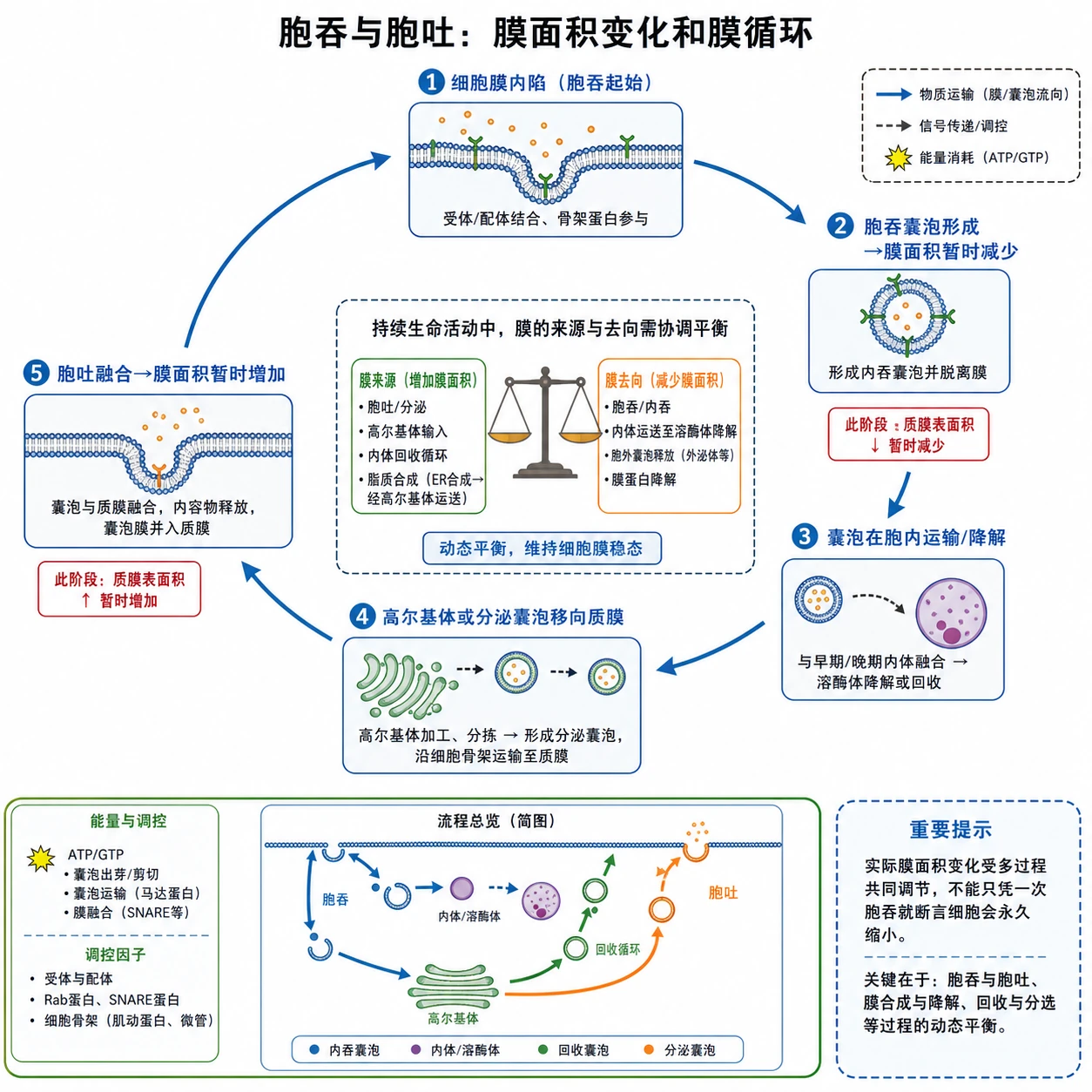 图05:补充知识图(非教材原图)——“胞吞与胞吐膜面积变化和膜循