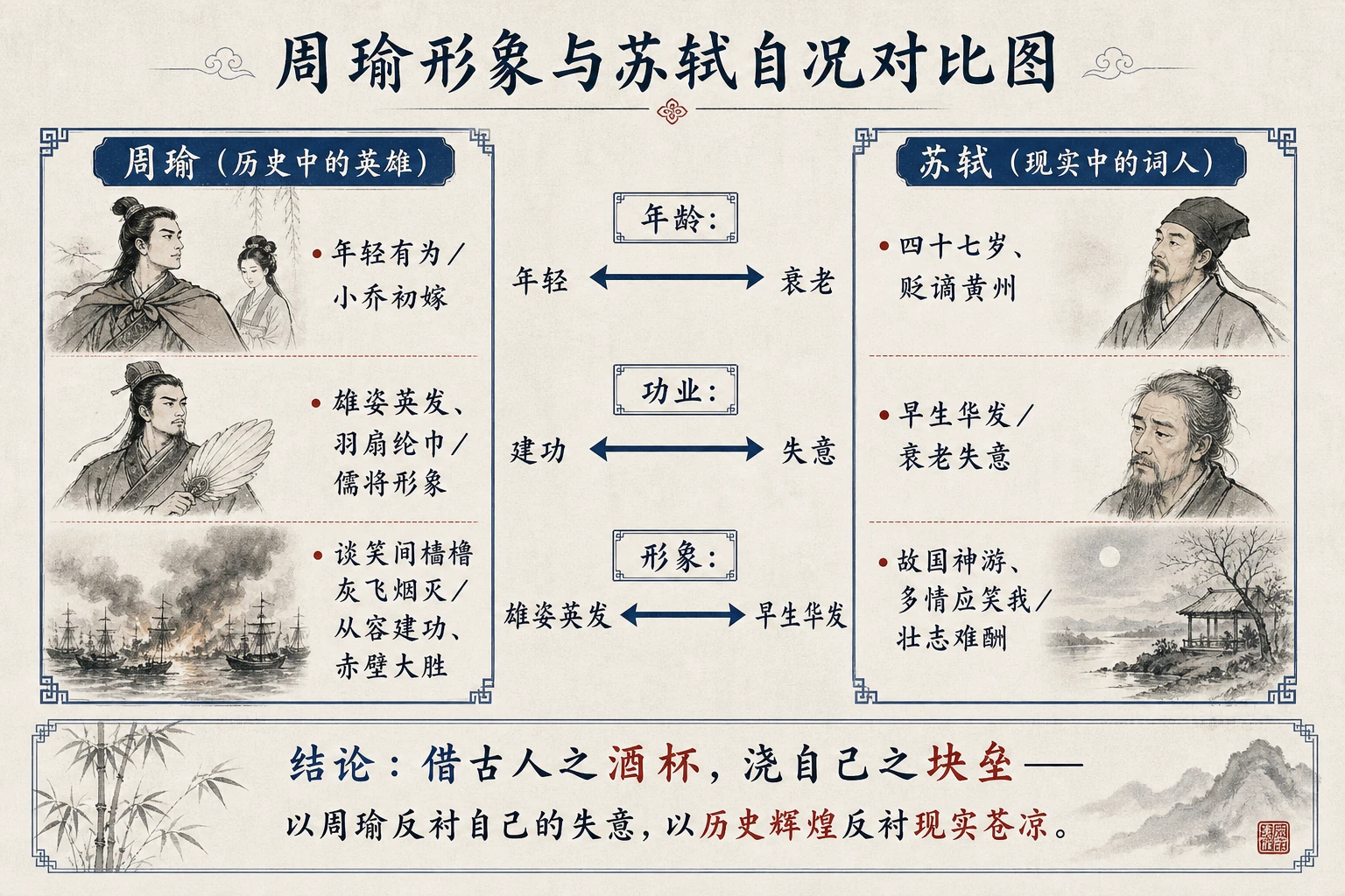 周瑜与苏轼形象对比